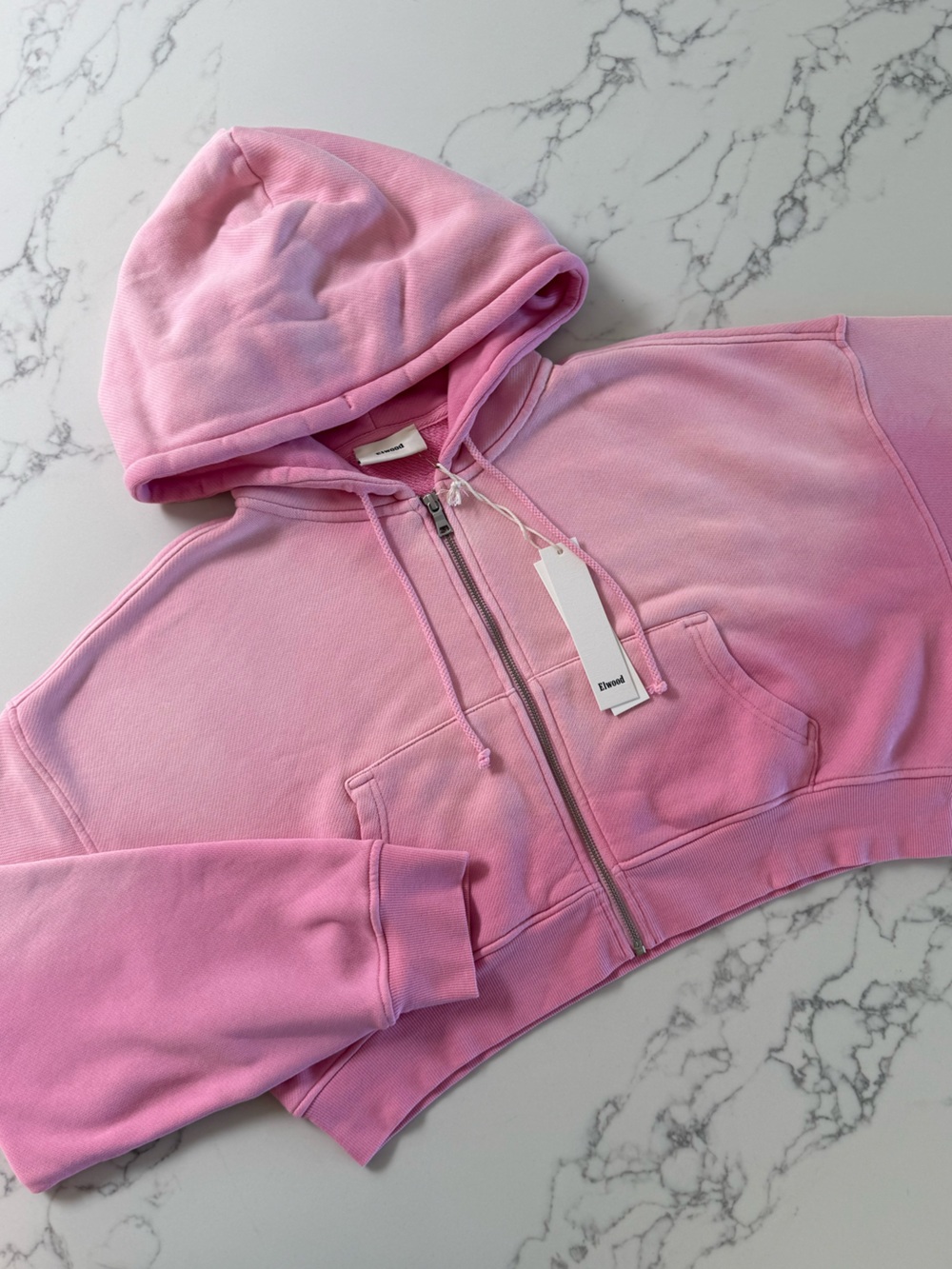 Elwood Babydoll Cropped Zip-Up Hoodie - Sun Faded Pink - Size Large - Picture 1 of 4